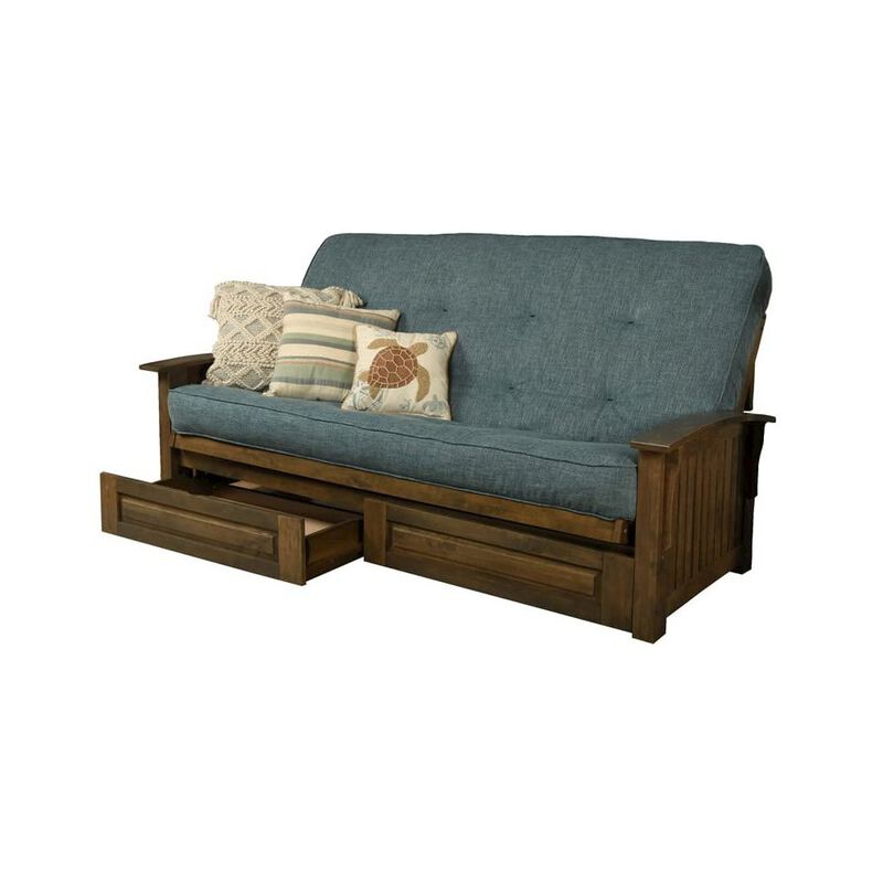 Washington Queen Frame-Rustic Walnut Finish-Linen Aqua Mattress-Storage Drawers image number 0