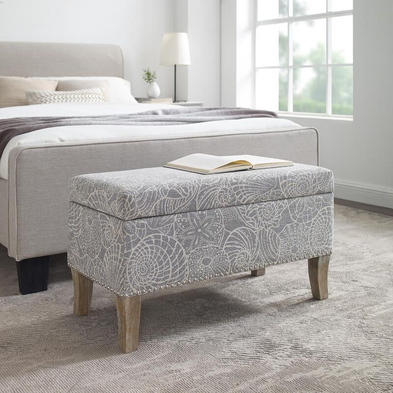 Linon Stephanie Upholstered Storage Ottoman, Stone image number 1