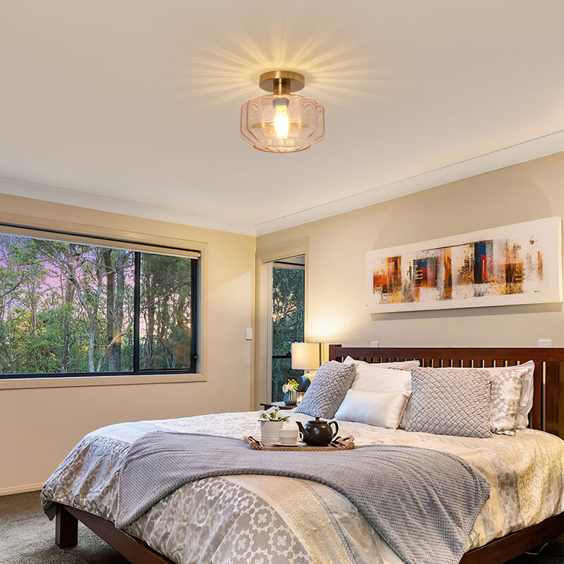 8.7" Modern Amber Glass Semi Flush Mount Ceiling Light