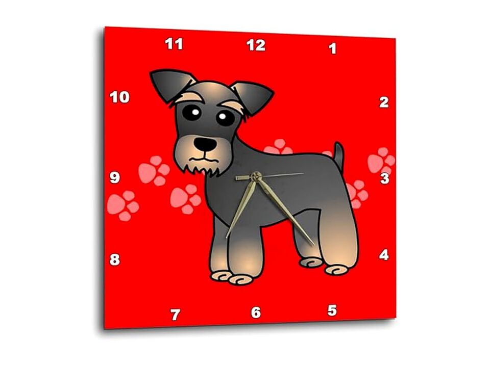 Miniature Schnauzer Banded Brown Base Coat Wall Clock 10 Inch Red Home Decor