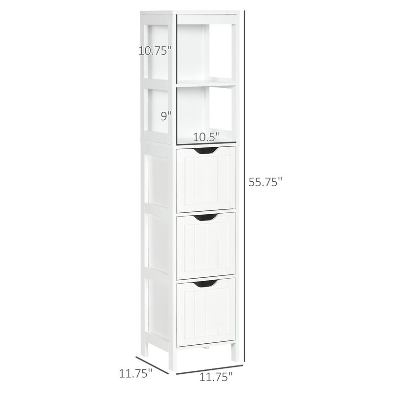 Tall Bathroom Storage Cabinet, Freestanding Linen Tower with 3 Drawers, White