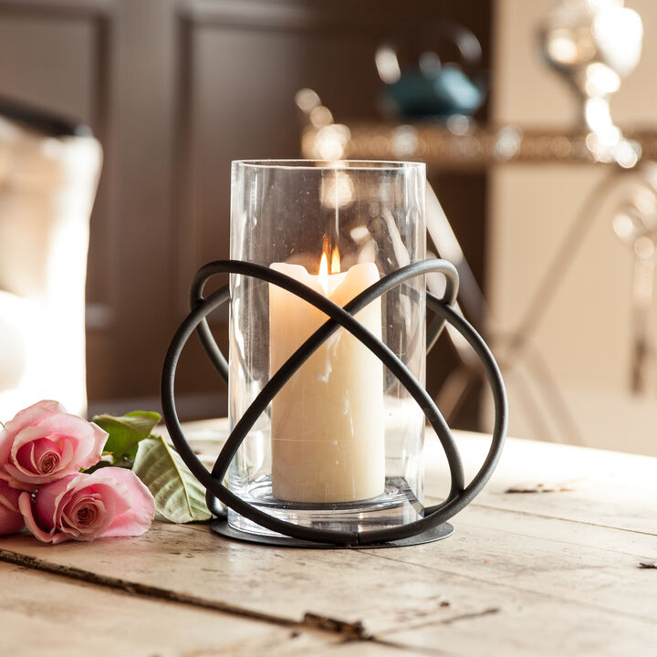 Large Metal and Glass Orbits Hurricane Candleholder