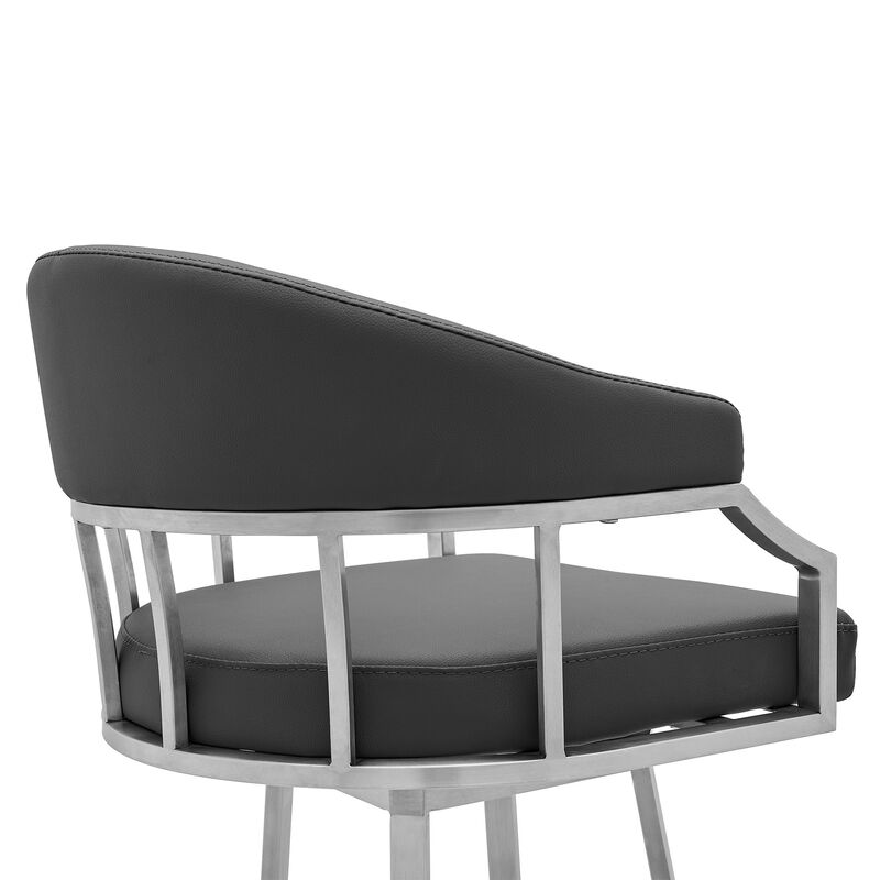Hivvago 30 Inch Gray And Silver Faux Leather And Iron Swivel Low Back Bar Height Bar Chair