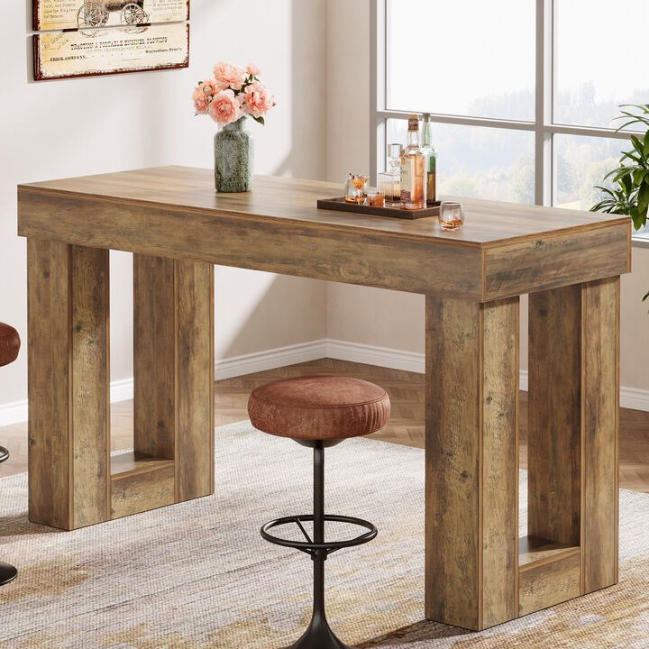Counter Height Bar Table with Rectangular Base for Dining Room Kitchen and Home-Brown