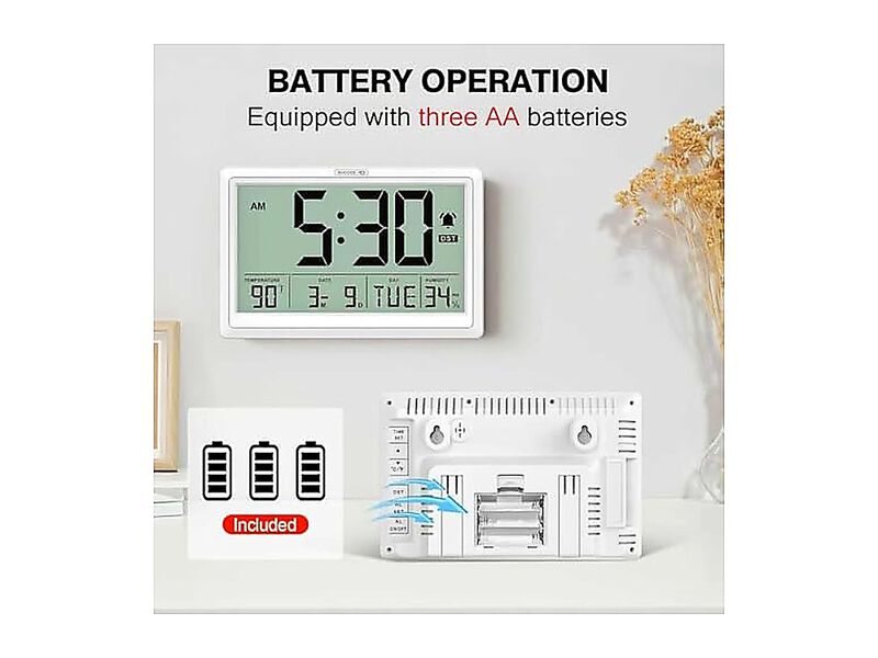 10 Inch Digital Wall Clock Battery Operated Large Calendar Indoor Temperature No image number 3