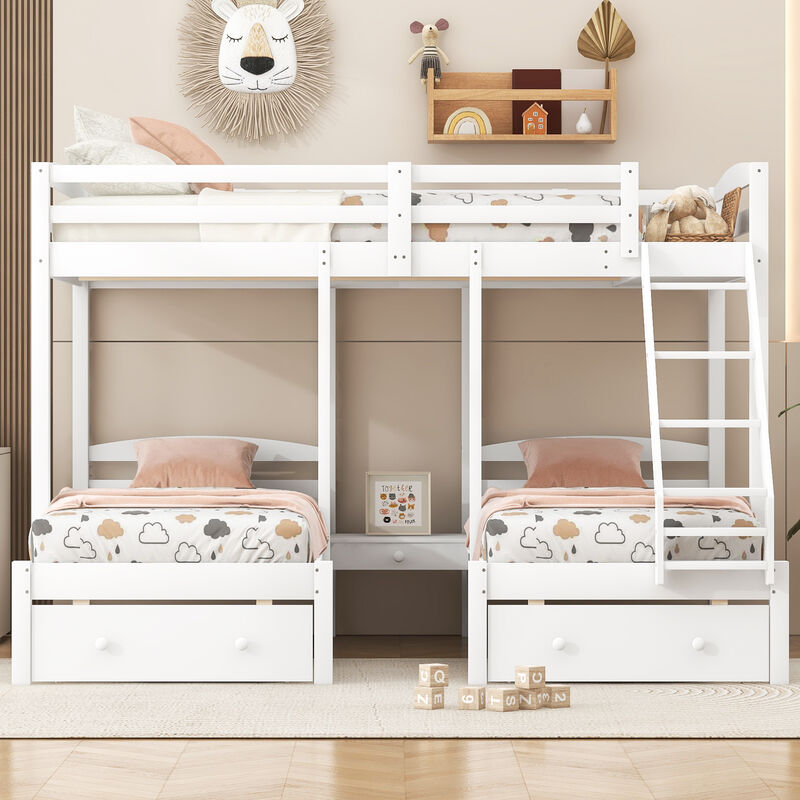 Merax Full over Twin & Twin White Triple Bunk Bed with Multi Storage Drawers image number 2