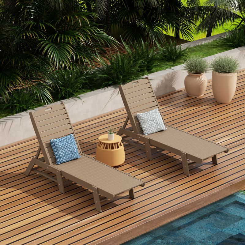 Reclining Outdoor Patio Adjustable Chaise Lounge Chair (Set of 2)