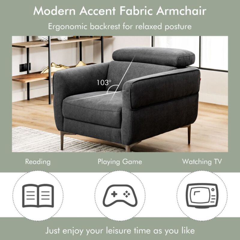 Modern Upholstered Single Sofa with Adjustable Headrest-White