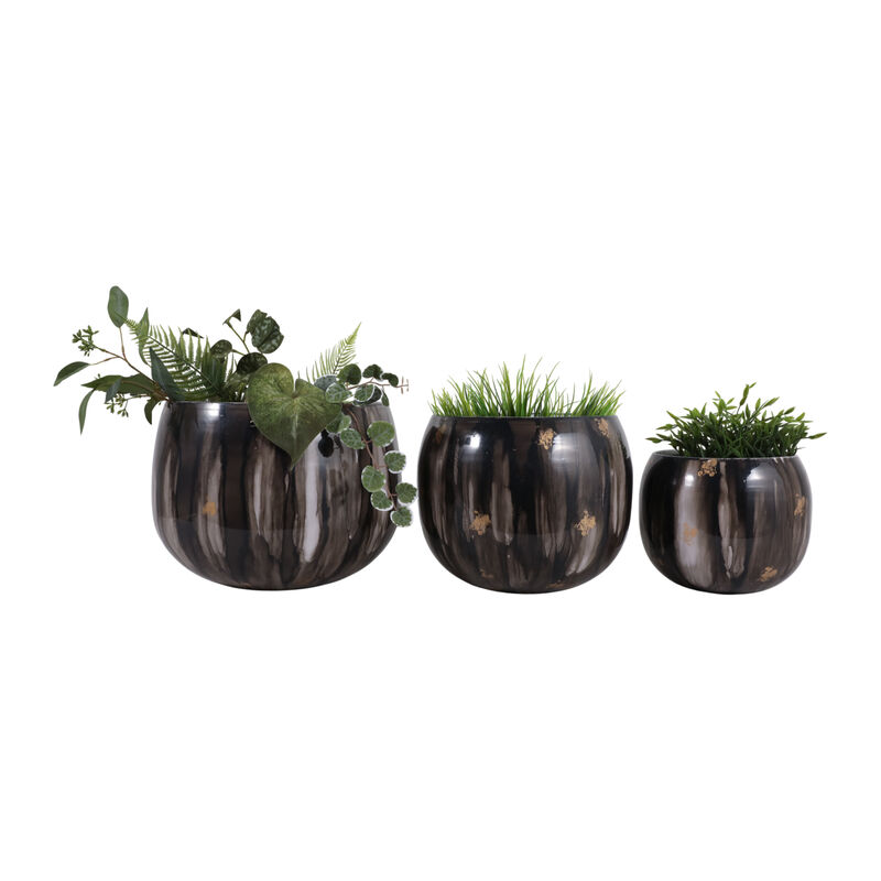 S/3 Marbled Metal Planters image number 1