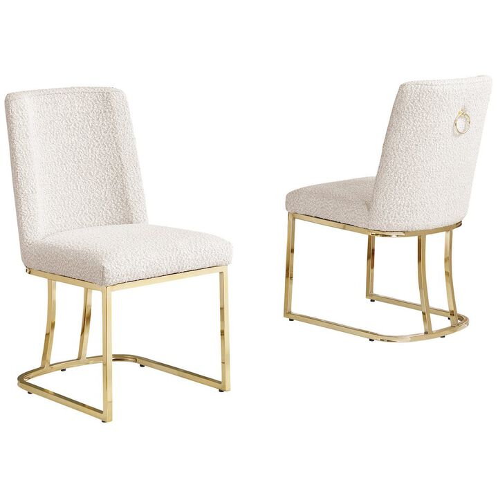 Best Quality Furniture Cream With Gold Chrome Base Side Chairs, Set Of 2