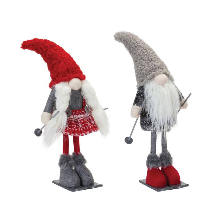 Gnome on Skis for Playful Holiday Decor and Winter-Themed Christmas Accent (Set of 2)