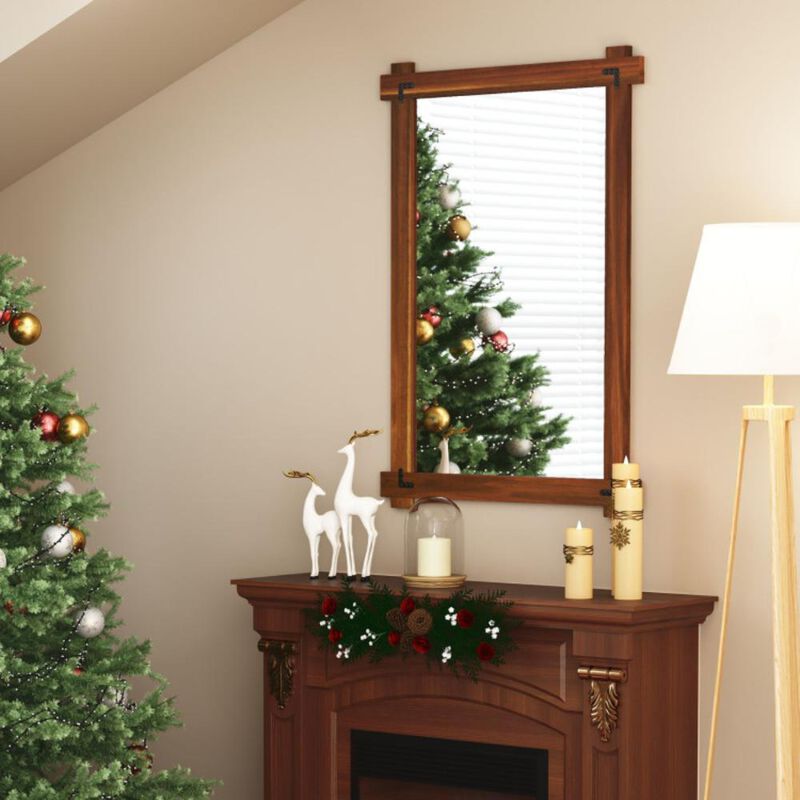 Hivvago Wood Framed Mirror with Acacia Wood Frame and Vintage Rivet Design