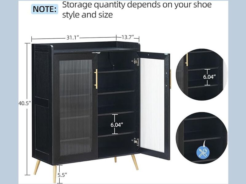 Entryway Shoe Storage Cabinet 5 Tier Adjustable Shelves Black image number 2