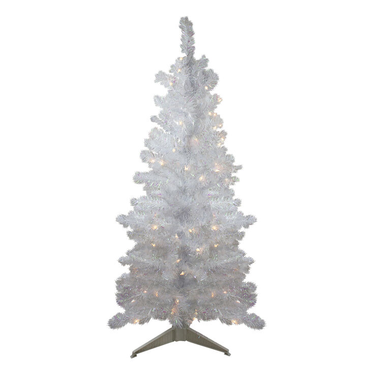 4' Pre-lit White Iridescent Pine Artificial Christmas Tree - Clear Lights
