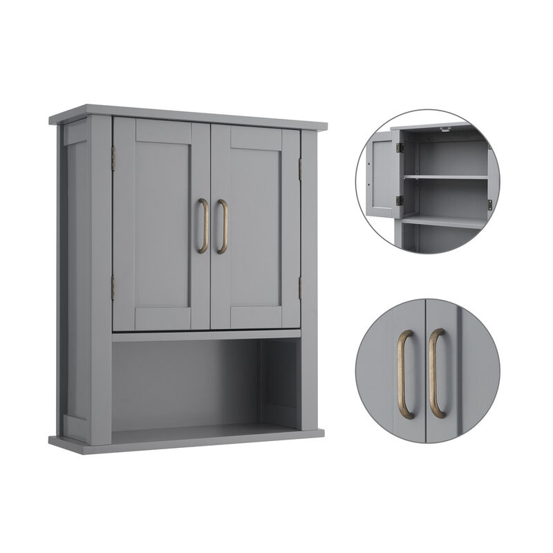 Mercer Removable Two-Door Wall Cabinet with Open Shelf, Gray image number 2