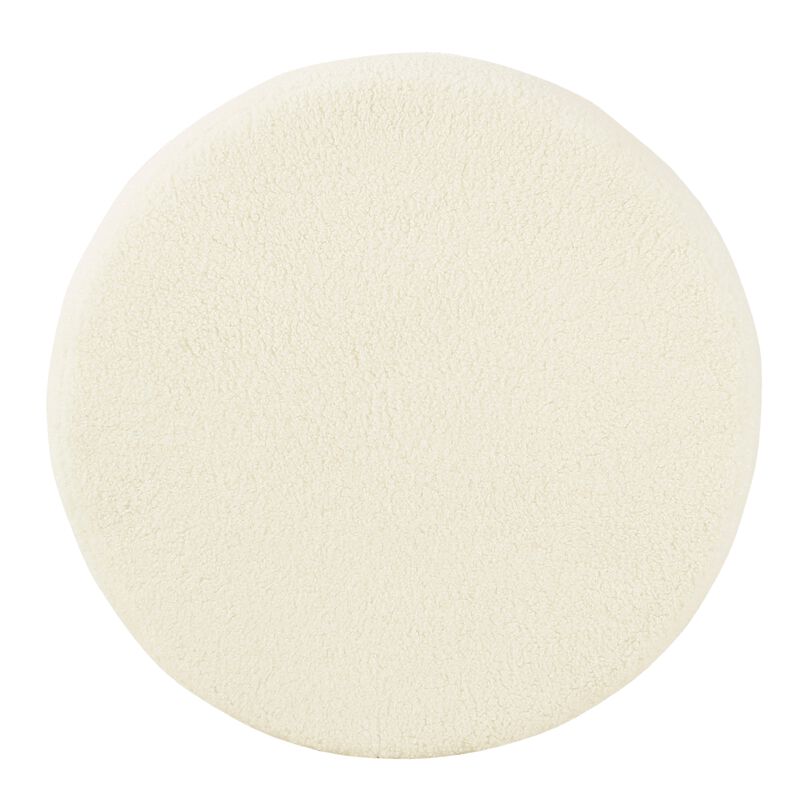Loni Round Storage Ottoman, 19 Inch Beige Faux Sheepskin, Wood Legs image number 3