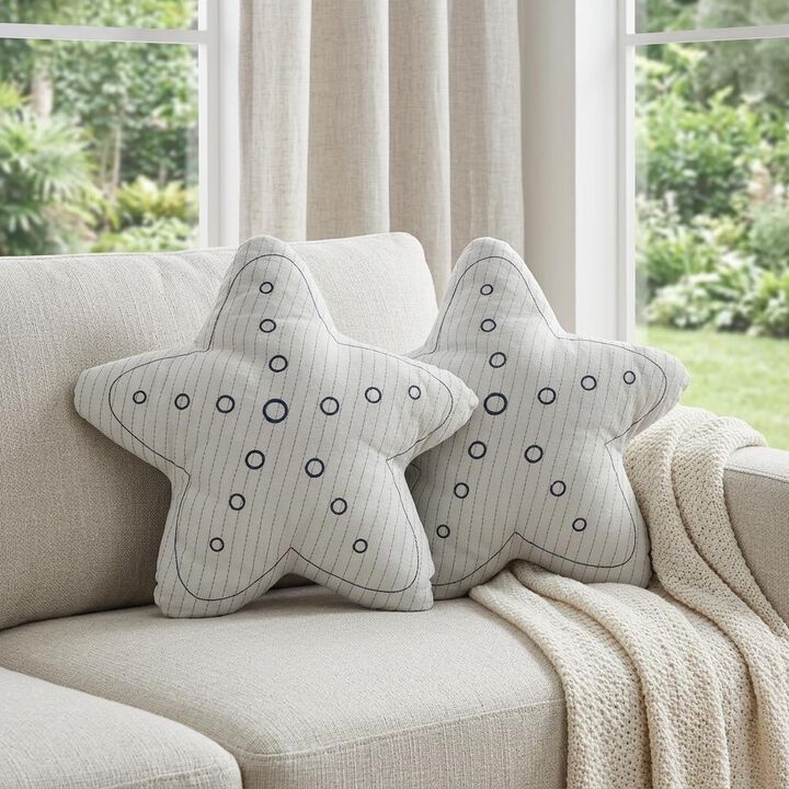 HomeRoots Set of Two 12" White Starfish Coastal Throw Pillows