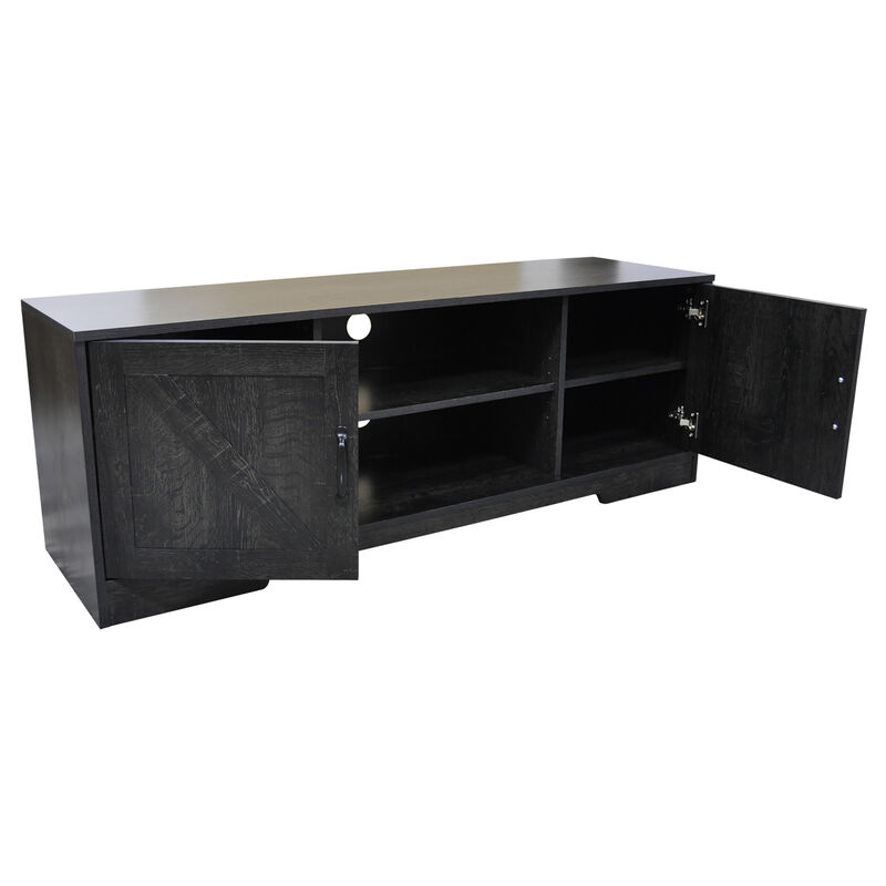 59 in. Farmhouse TV Stand For TVs Up To 65" with 2 Storage Cabinets, Wood Barn Door Media Television Console Table With Storage, Modern Entertainment Center For Living Room image number 3