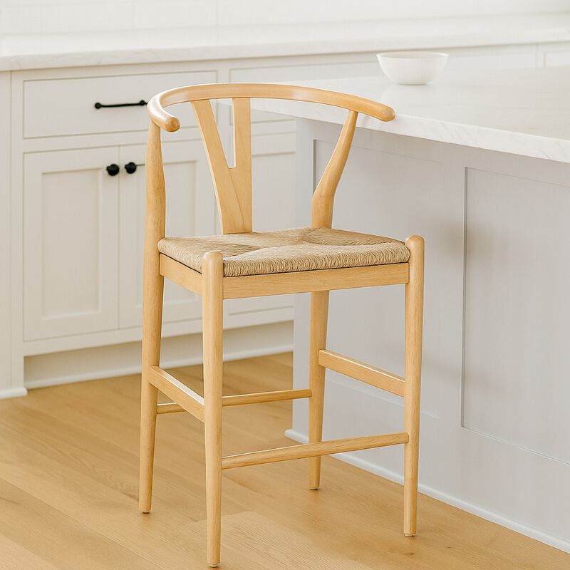 Cera Counter Stool Chair, Handwoven Rope, Natural Brown Wood