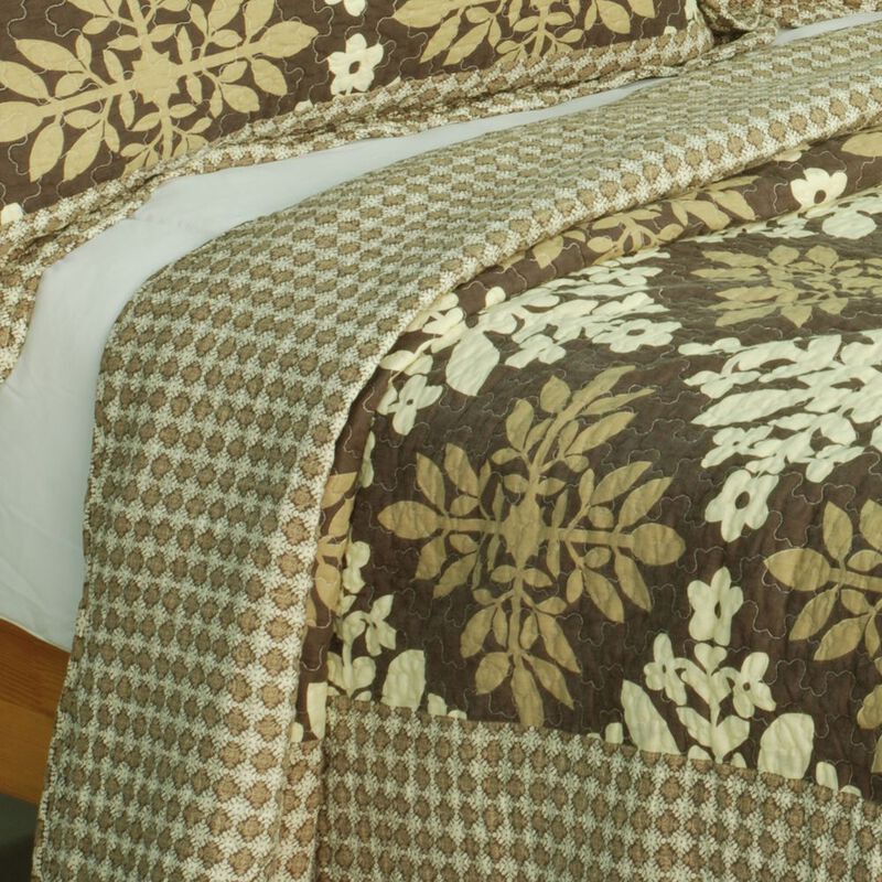 Noble Snowflake Queen 3PC Cotton Quilted Printed Bedding Set Soft Lightweight Quilt Set image number 4