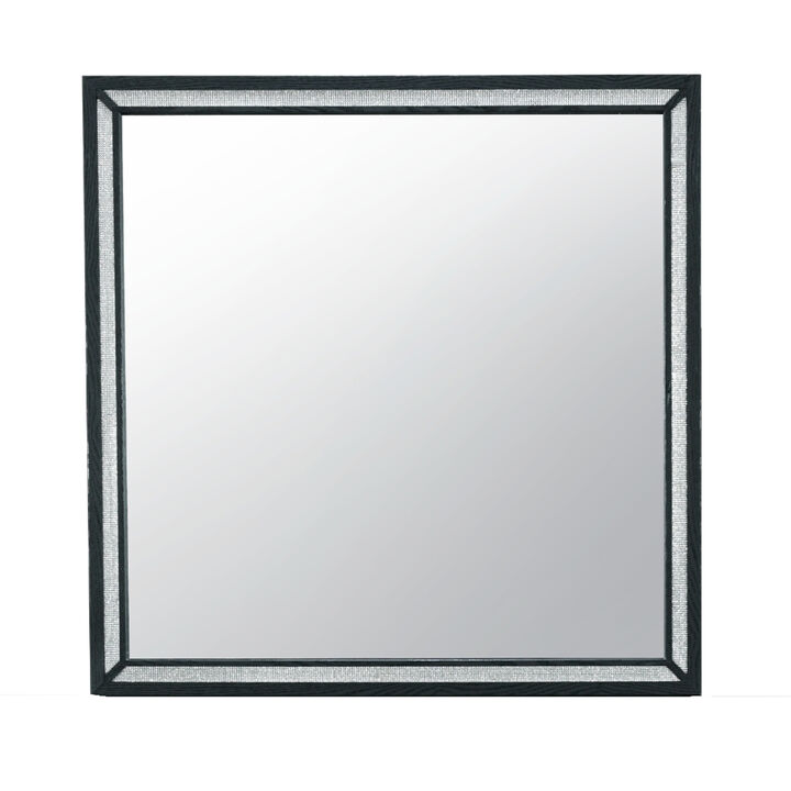 HomeRoots 37" Black Faux Crystal And Wood Dresser Mount Framed Mirror