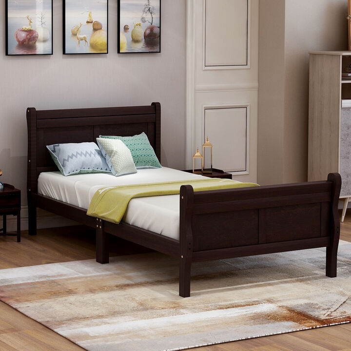 Whisen Wood Platform Bed Frame with Sleigh Design, Headboard, Footboard, and Sturdy Slat Support