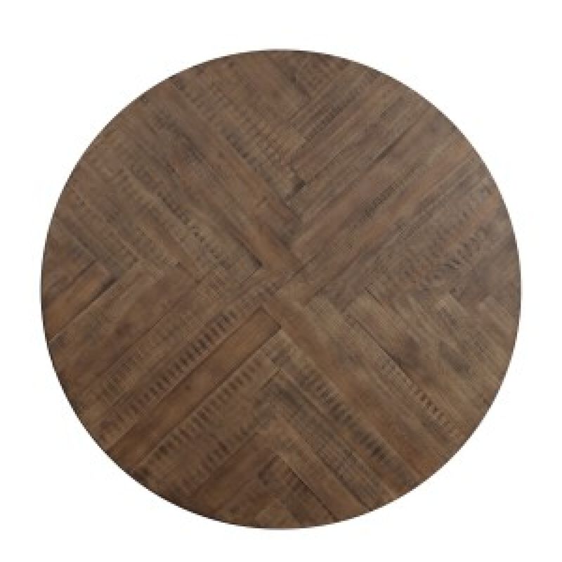 Fena Dining Table, Round 45 Inch Brown Wood Top, Gray Metal Star Base