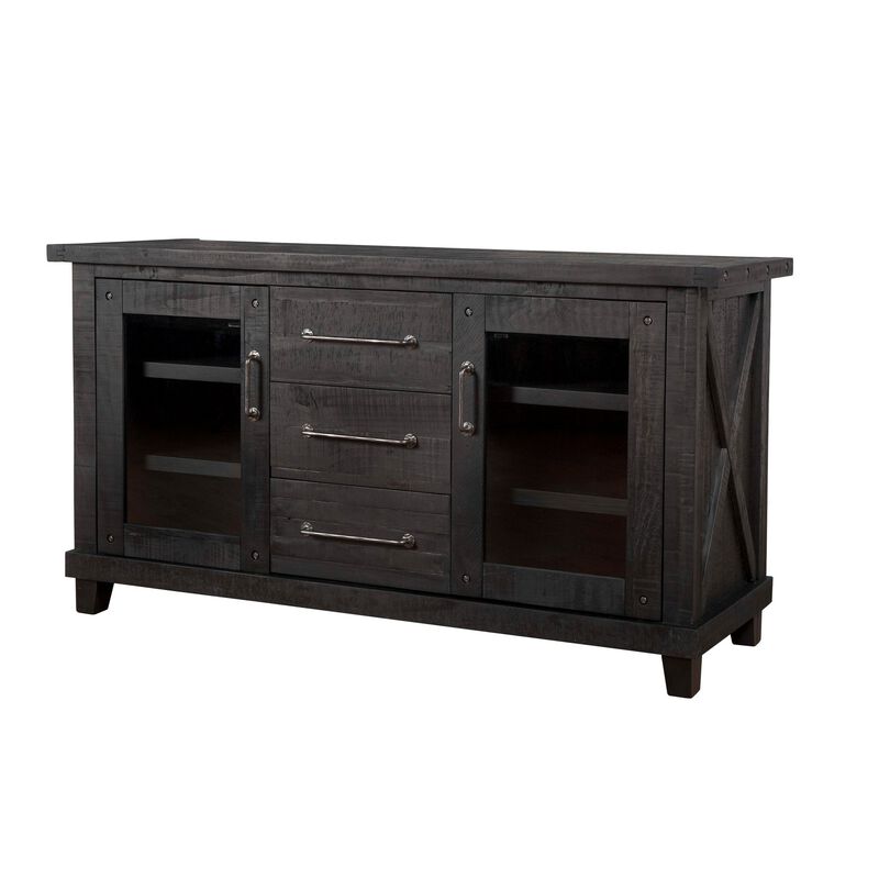 Multi Storage Wooden Sideboard with Two Glass Door Cabinets and Three Drawers, Brown