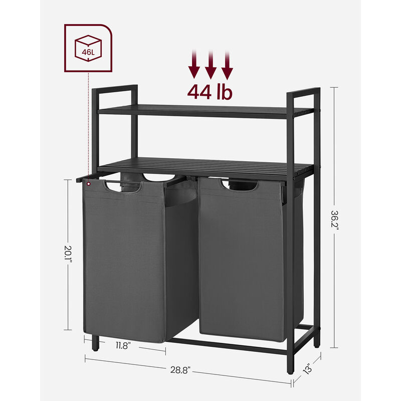 Laundry Hamper with 2 Removable Pull Out Bags Clothes Organizer image number 2