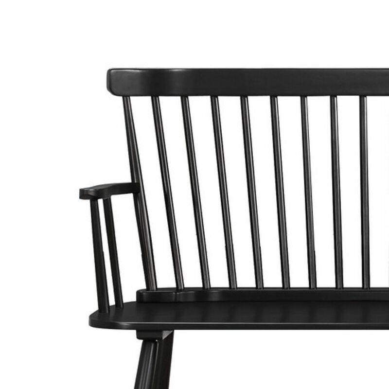 Transitional Style Curved Design Spindle Back Bench with Splayed Legs,Black-Benzara