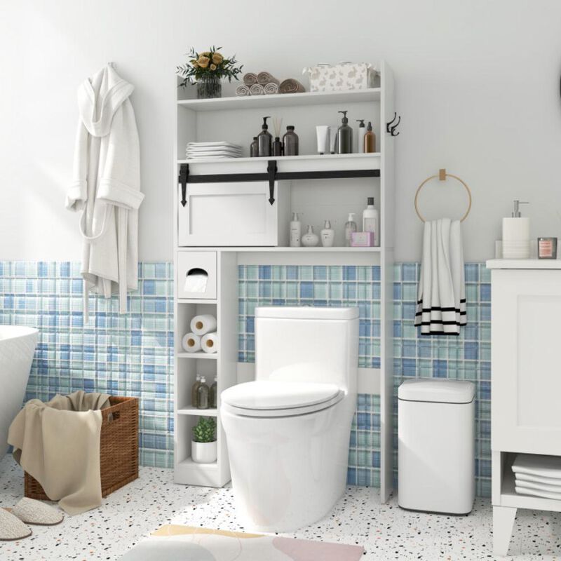 Hivvago Over The Toilet Storage Cabinet with Sliding Barn Door and Adjustable Shelves