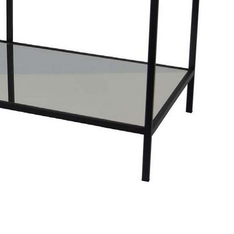 Gwen Plant Stand with 3 Mirrored Shelves, Black Metal Frame 40 Inch - Benzara