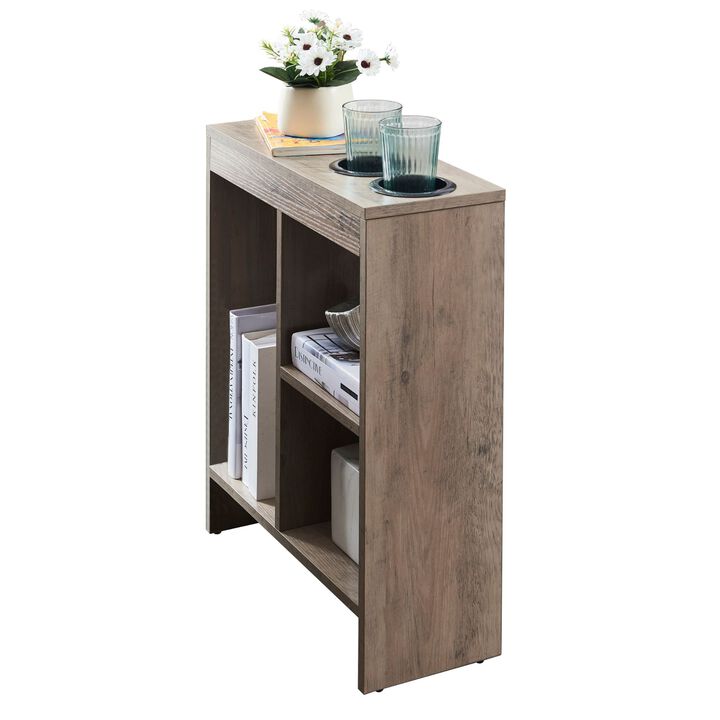 Kings Brand Furniture Side End Table with Drink Holders, Storage Shelves, Magazine Holder, Narrow Slim Chair Couch Table