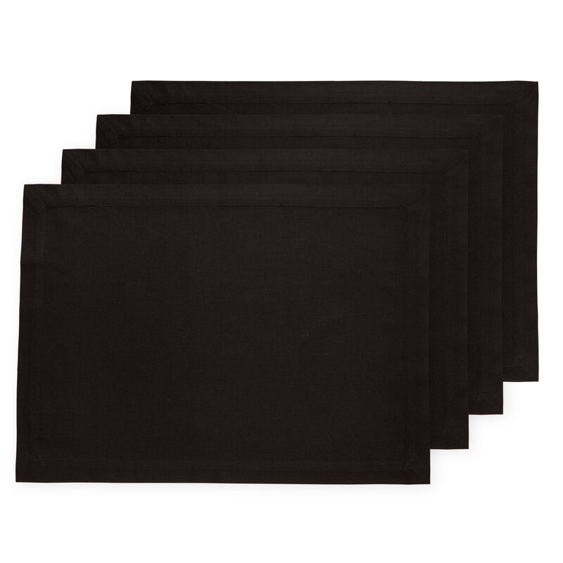 Solino Home Dru &ndash; Cotton Linen Plain Placemats &ndash; Set of 4, 14 x 19 in, Machine Washable, Holiday and Everyday Dining