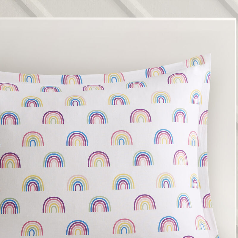 Gracie Mills Orson Cotton Cabana Stripe Reversible Comforter Set with Rainbow Print