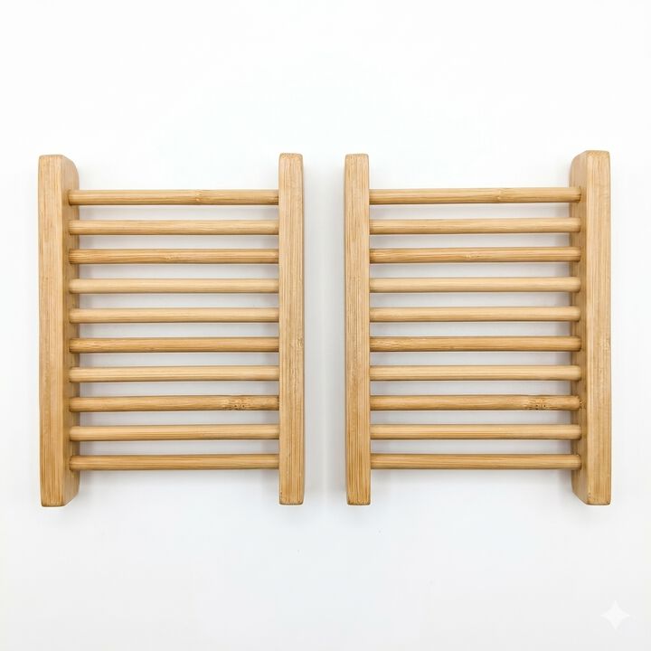 2-Pack Natural Bamboo Soap Bar Dish