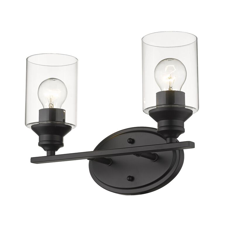 Hivvago Two Light Matte Black Wall Light with Clear Glass Shade
