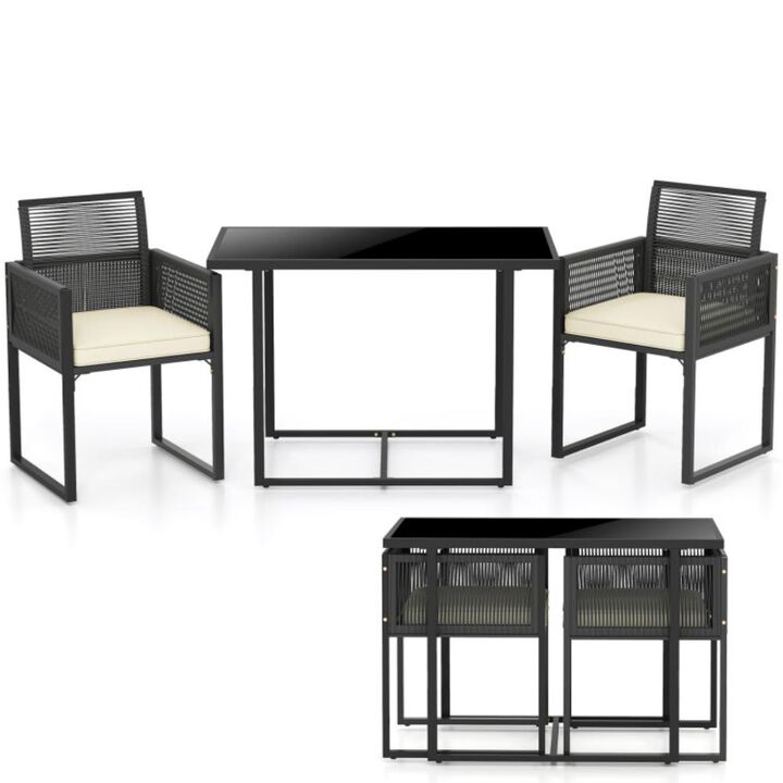 Hivvago 3 Pieces Patio Tempered Glass Top Table and Chairs Set for Porch Backyard