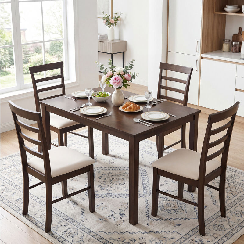 Modern 5 Piece Dining Table Set with Cushioned Chairs for Kitchen and Dining Room-Brown image number 1