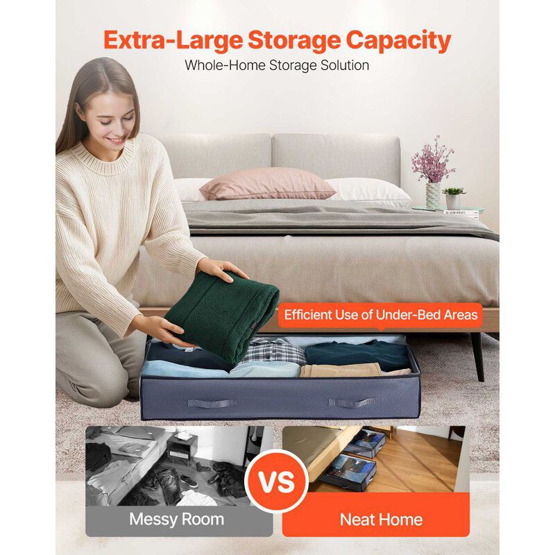 6 Pack Under Bed Storage Bins with Clear Lids for Clothes, Shoes, and Bedroom Use-Grey image number 5