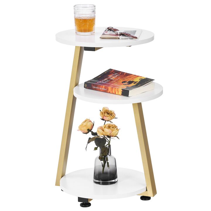 BEWISHOME Round End Table Side Table with Metal Frame, Accent Bedside Table Nightstand with 3-Tier Shelves, Small Table for Livi