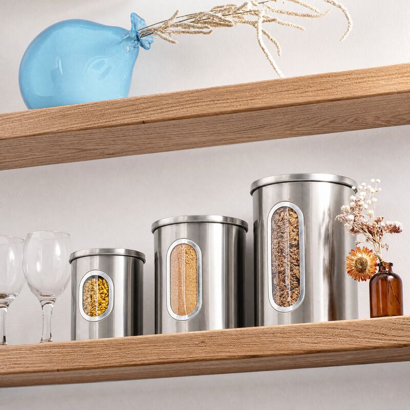 3-Piece Stainless Steel Sealed Canister Set for Kitchen Storage - See-Through Design for Easy Viewing (8oz, 12oz, 16oz, Silver) image number 1