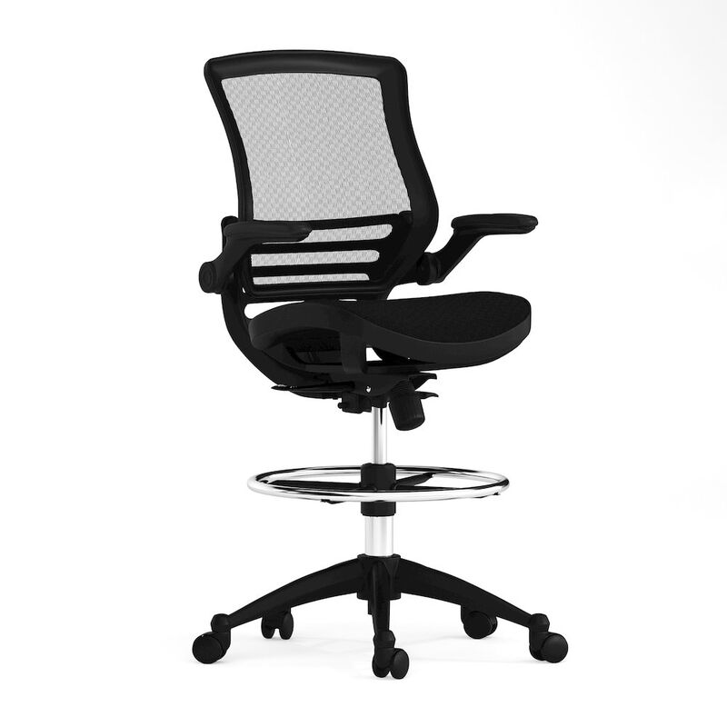 Flash Furniture Mid-Back Transparent Black Mesh Drafting Chair with Black Frame and Flip-Up Arms image number 0