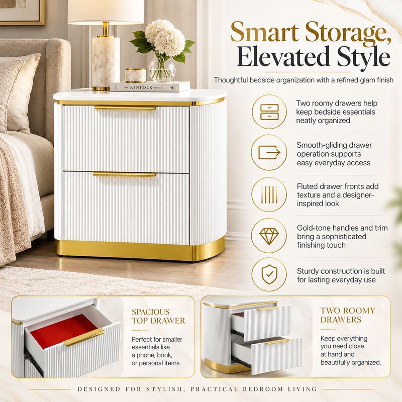 Lioraque Fluted 2-Drawer Nightstand image number 4