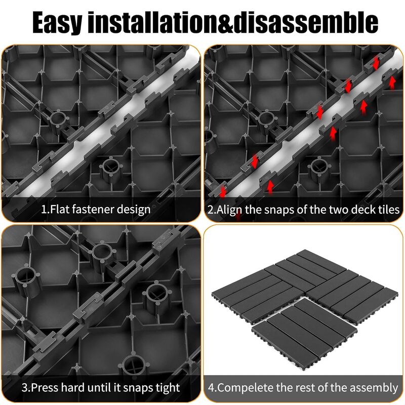 44 Pcs Plastic Interlocking Deck Tiles, Outdoor Patio Flooring, Waterproof Patio Pavers for Pool Balcony Backyard Porch image number 3