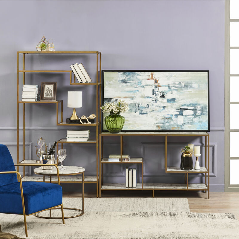 Teamson Home - Marmo TV Stand With Faux Marble top, Brass Finish image number 3