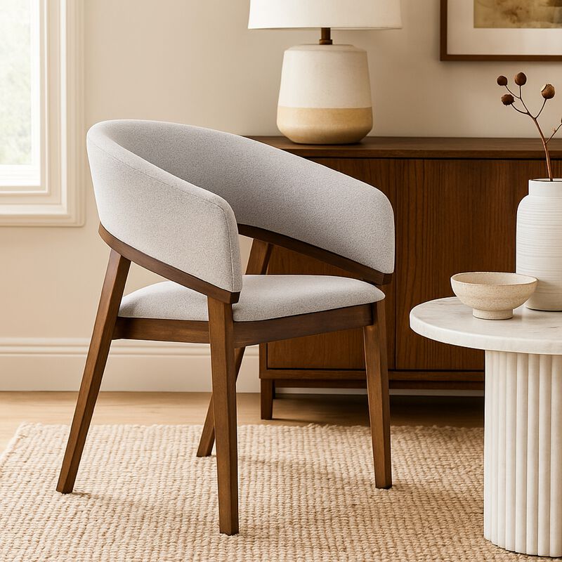 Cid Naj Dining Chair, Gray Fabric Cushions, Curved Walnut Brown Rubberwood image number 5