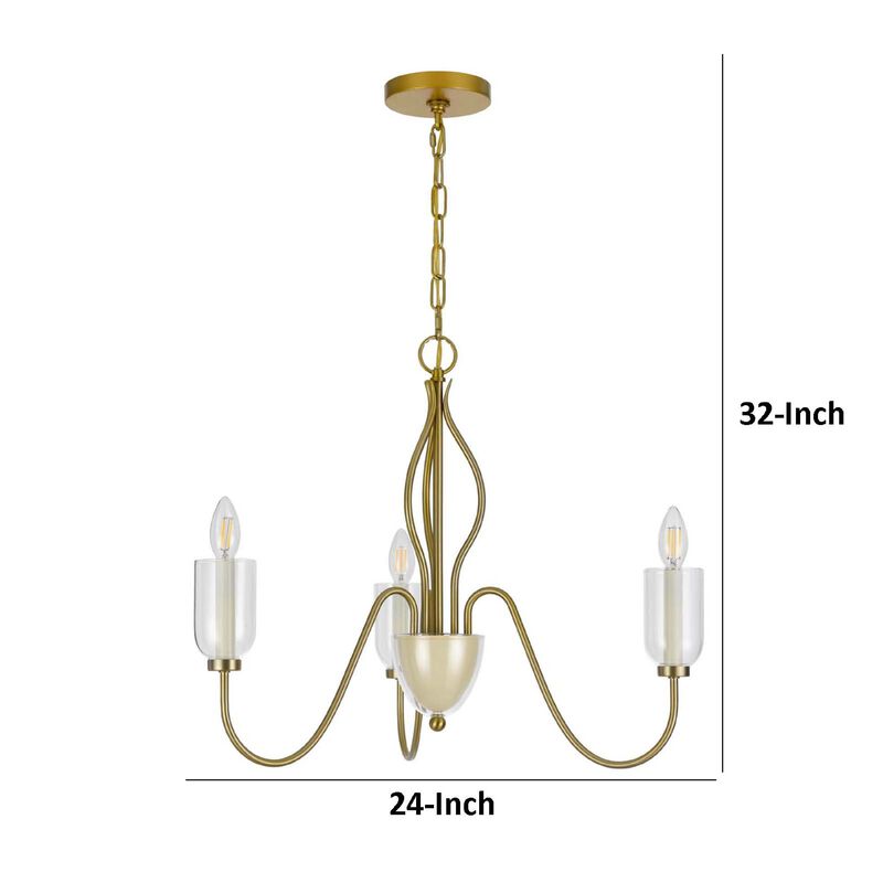 5 Light Candelabra Chandelier with Glass Shades, 32 Inch Antique Brass image number 7