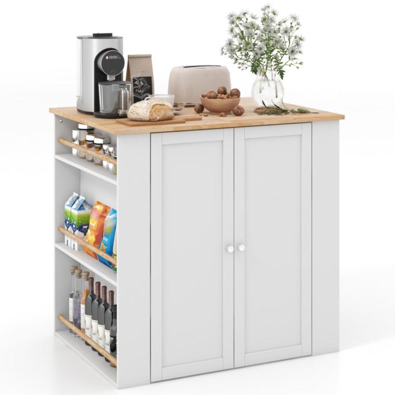Hivvago Modern Kitchen Island with Rubber Wood Countertop and Storage