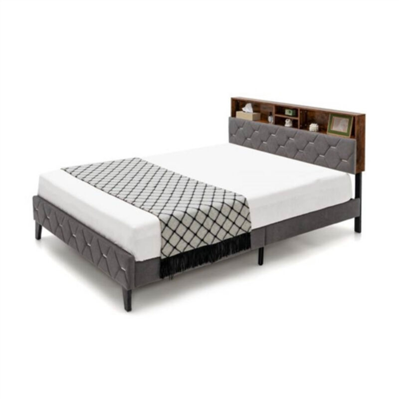 Velvet Storage Platform Bed with Lift-Top Headboard – Plush Upholstery and Built-In Organization